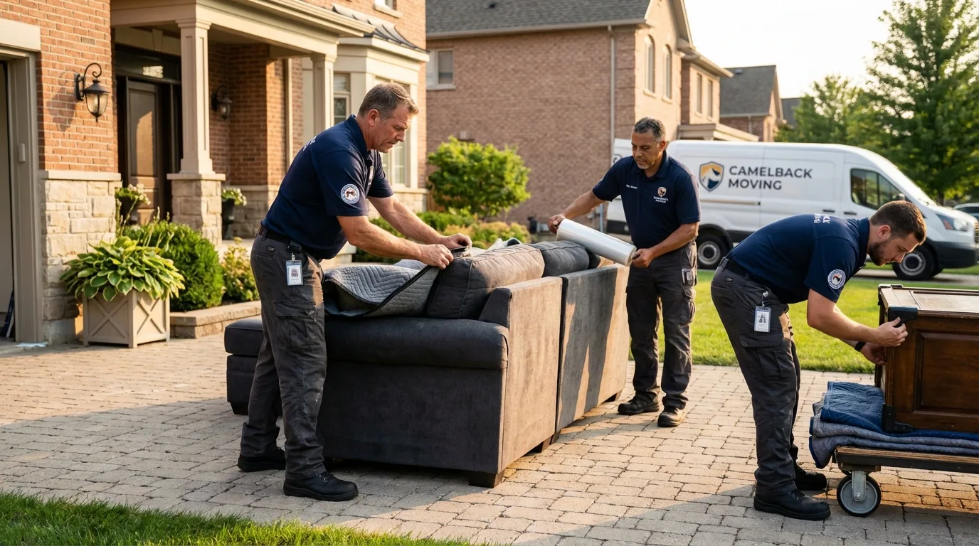 Large estate moving crew wrapping furniture in Connersville, IN